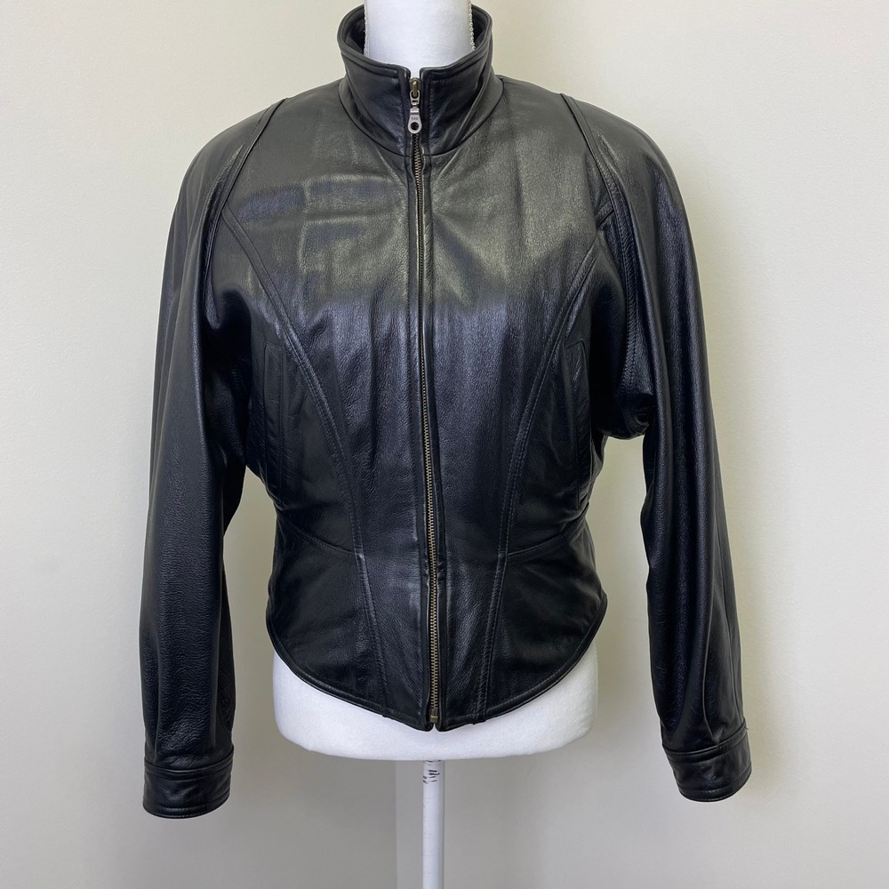 Vintage Wilsons Leather Black Short Motorcycle Jacket Zip Out Thinsulate Vest S